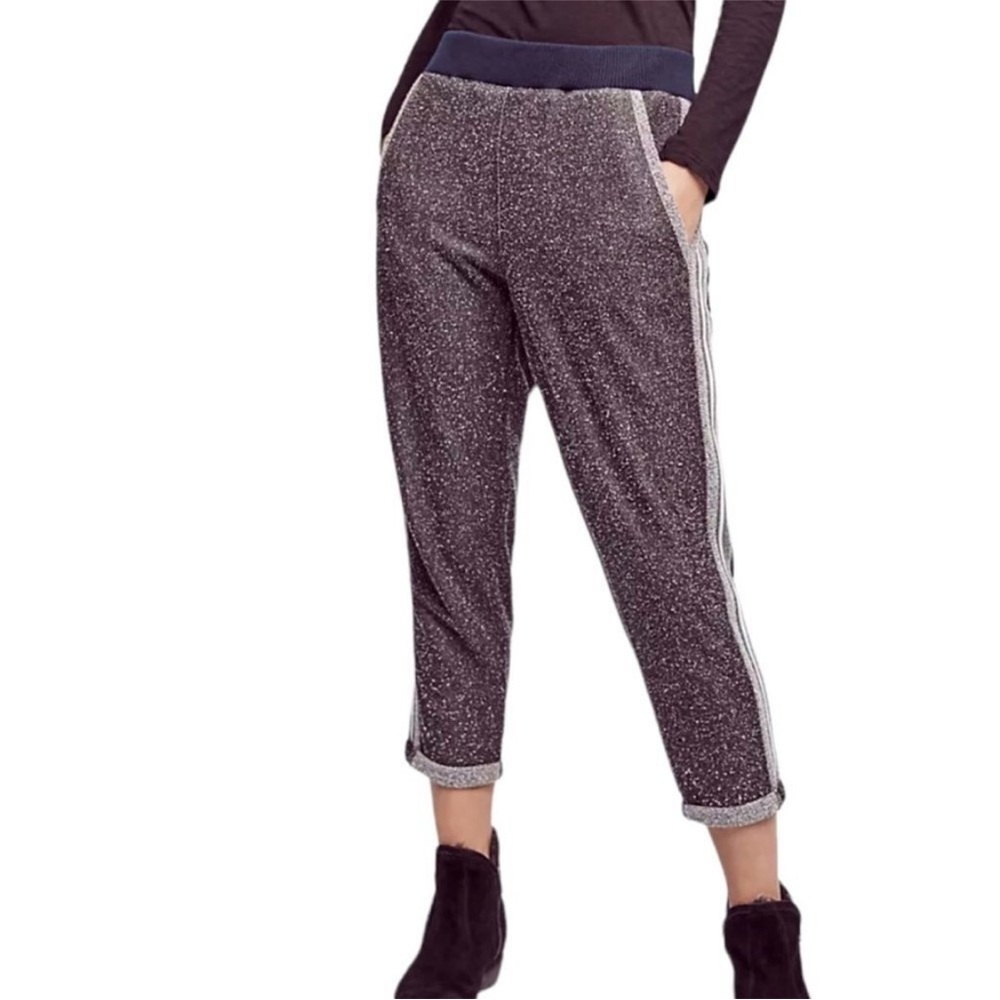 Anthropologie Hei Hei Varsity Joggers Marled Gray Cropped Size M